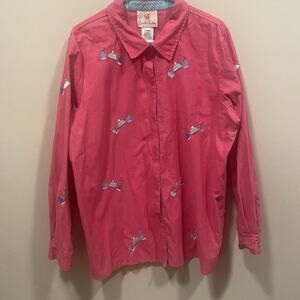 Quacker Factory Winter Shirt Size XL Pink Corduroy Blue Gloves Mittens Holiday